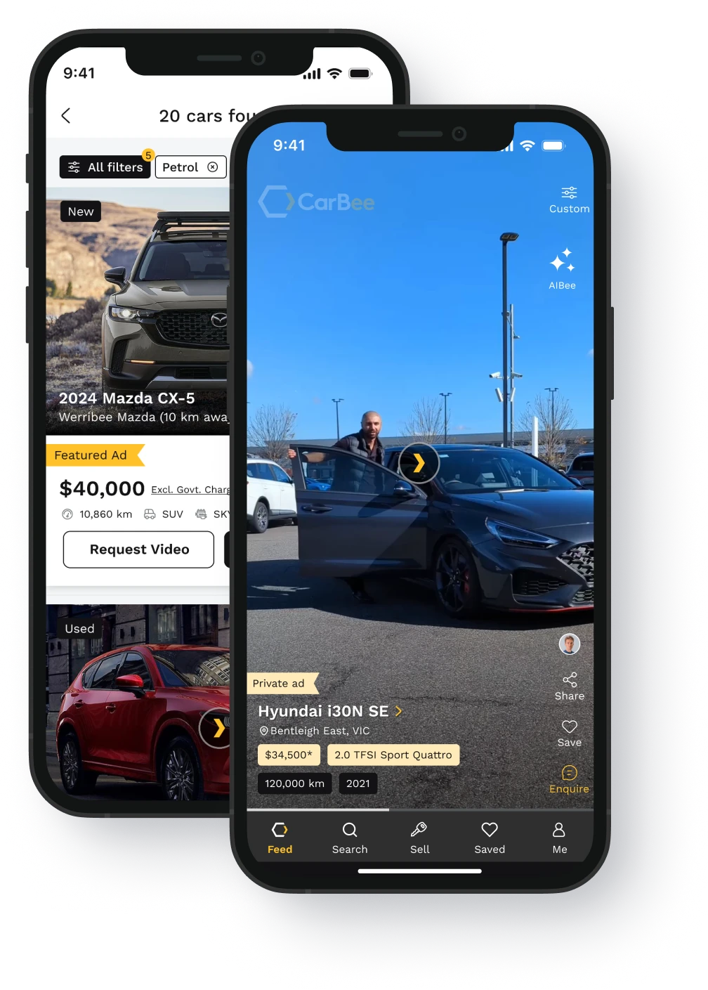 The CarBee app showing a seller's listing